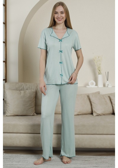 Wordex Mirano 3725 Fiyonklu Pegasus Kumaş Kısa Kolu Kadın Pijama Takımı Yeşil
