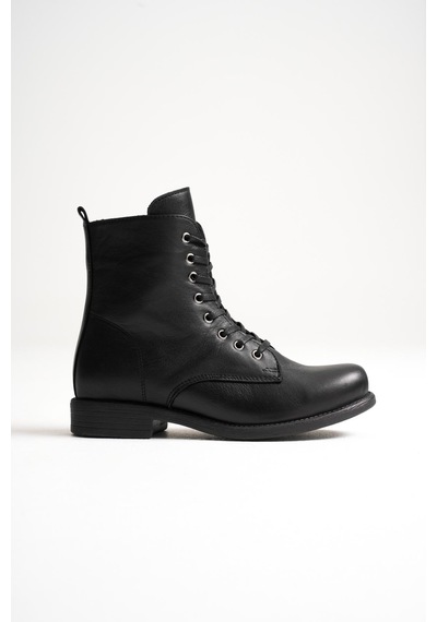 Analin Shoes Kadın Hakiki Deri Bağcıklı Ve Fermuarlı Bot Siyah