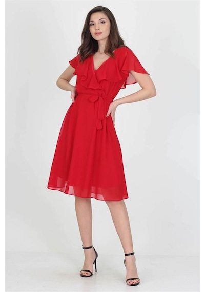 Neşeli Butik Kadın Midi Boy Yeni Sezon Kruvaze Yaka Melek Kol Şifon Elbise Ry8081 Kırmızı Neşeli Butik Kadın Midi Boy Yeni Sezon Kruvaze Yaka Melek Kol Şifon Elbise Ry8081 Kırmızı