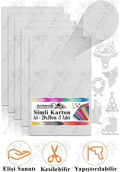 Simli Karton A4 20x30 Cm 5 Li 1 Paket Simli Fon Kartonu Parıltılı Kağıt Anasınıfı Kreş Etkinlik Proje Dekoratif Gümüş