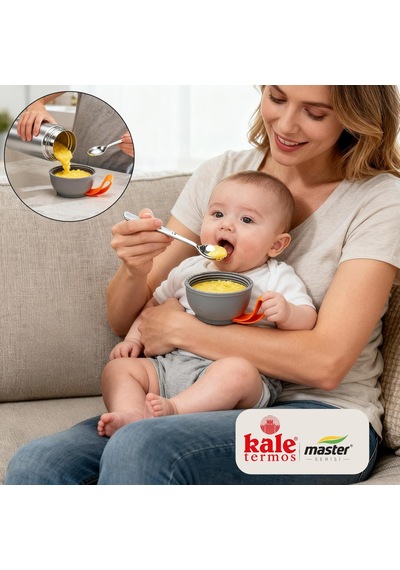 Kale Master 650 Ml Çelik Yemek Termosu 304 Paslanmaz Çelik Termal Yemek Kabı, Katlanabilir Kaşıklı Ve Taşıma Kulplu-497 Gümüş