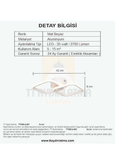 Tt405-2-By Tt Aydınlatma Mat Beyaz 2 Li Kare Led Avize