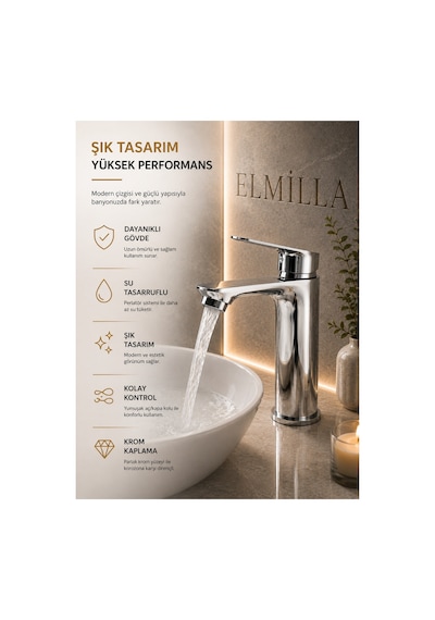 Lüx Krom Sabit Lavabo Bataryası Premium Tasarım Ağır Gövde Çift Su Girişli Lavabo Bataryası Çeşmesi Musluğu