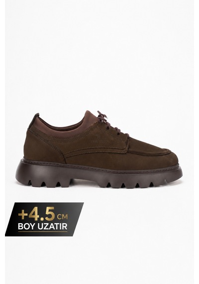 Fame Step Hakiki Deri Klasik Ayakkabı +4.5 Cm Boy Uzatan Kalın Taban Erkek Günlük Ayakkabı Trieste Kahverengı