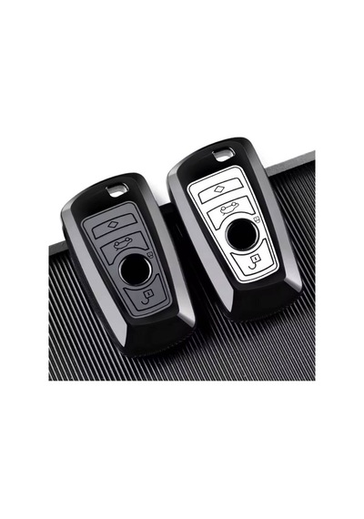 Bmw Smart Anahtar Kılıfı Lüx Tpu Koruyucu Kapak Parlak Siyah Çerçeveli Gri / Beyaz