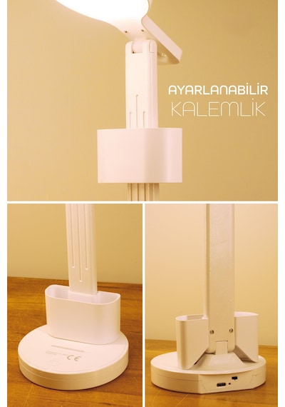 Şarjlı Led Masa Lambası Kalemlik Telefon Standlı Renk Ayarlı Dokunmatik Dimmer S9 Beyaz