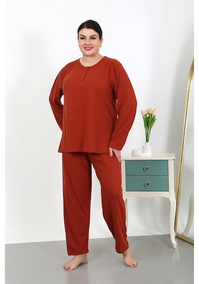 Akbeniz Kadın Büyük Beden Uzun Kol Penye Pijama Takımı Kiremit 202501 Kiremit Akbeniz Kadın Büyük Beden Uzun Kol Penye Pijama Takımı Kiremit 202501 Kiremit
