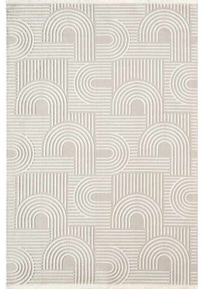 Cotto Motto Tt002w Krem Halı Modern Geometrik Çizgili Pamuk Taban Yıkanabilir Salon Mutfak Halısı