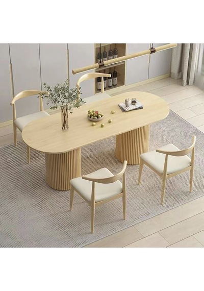 Sierra İskandinav Oval Ahşap Bohem Masa 90x180 Krem