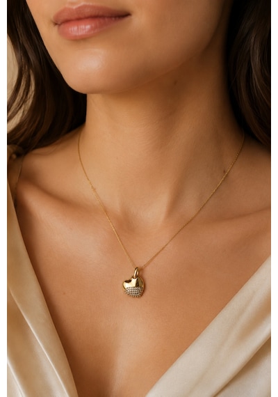 Balenbi Jewelry Taşlı Kalp Uçlu Kararmaz Çelik Kadın Kolye 14k Gold 1163 Altın