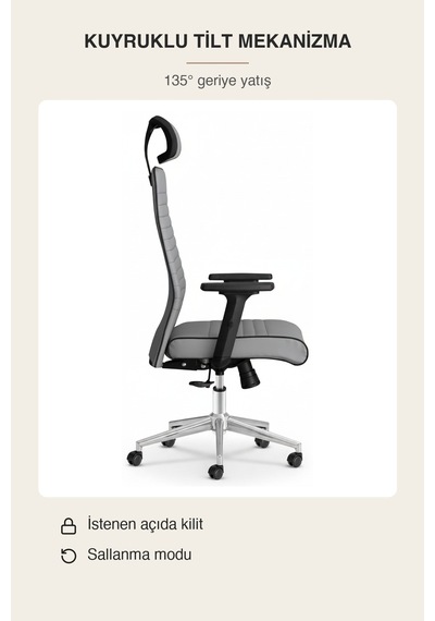 Upstyle Zirve Deri Ergonomik Çalışma Ve Yönetici Koltuğu Gri