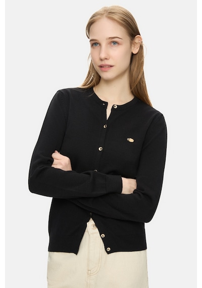 Ucla Nova Siyah Bisiklet Yaka Metal Logololu Standard Fit Kadın Hırka Siyah