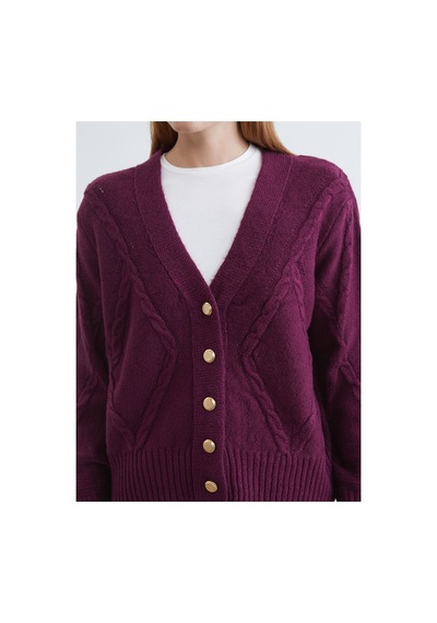 LC Waikiki Alıta Cıty Farkıyla Lcw Modest Bordo Triko Desenli Kadın Hırka Bordo - 931517570 Bordo