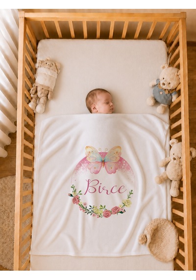 Kız Bebek Hediyesi İsme Özel 80x80 Cm Çift Kat Penye Bebek Battaniyesi %100 Pamuk Ham Bez Kıyafet Keseli 1034bk0x Ekru