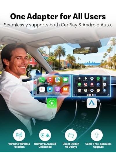 Ottocast Mini Pico Kablosuz Carplay Ve Android Otomatik Adaptör, Çift Kablosuz Dönüşüm, Wi-fi 6, Bluetooth 5.4, Ultra Kompakt, Tek Tuşla Telefon Anahtarı