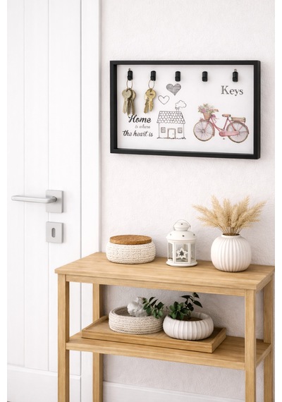 5 Li Dekoratif Duvar Anahtarlığı Kapı Yanı Anahtar Askılığı Şık Ve Dayanıklı Tasarım, 30x20 Cm Siyah