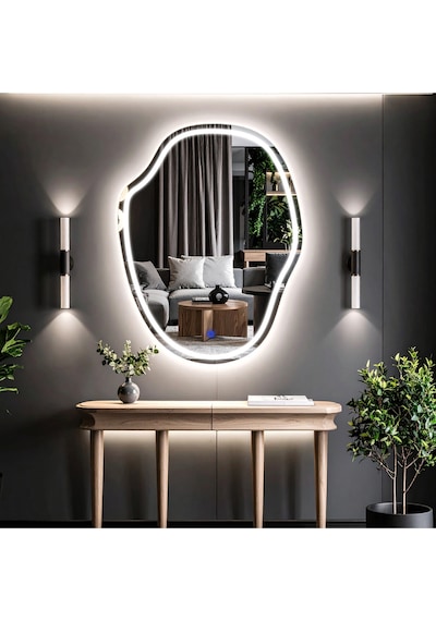 Zelvora Beyaz Led'li Lazer Kumlamalı Lavabo & Banyo Aynası Dokunmatik Sensörlü 100 X 75 Cm