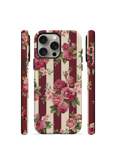 Velvoria Valestra Bordo Gül Serit Apple iPhone Uyumlu 15 Pro Darbe Korumalı Kılıf Valestra Select - Bordo Gül Serit