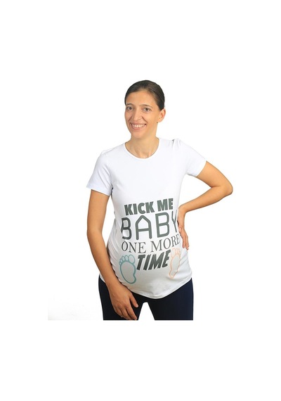 Mummy's Baby Hamile Tişört Kick Me Baby Beyaz