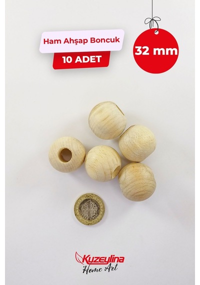 32 Mm Ahşap Ham Boncuk - 10 Adet