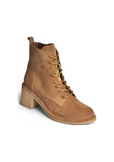 Fox Shoes Z555670602 Vizon Hakiki Deri Süet Kalın Topuklu Kadın Bot