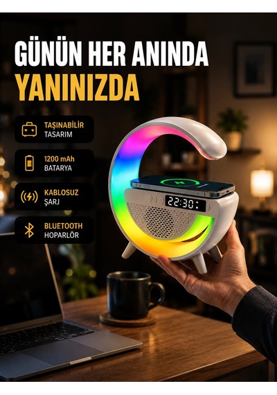 Kablosuz Şarjlı Led Masa Lambası Çalar Saat Ve Beyaz Gürültü Özellikli Çok Renkli 76116381