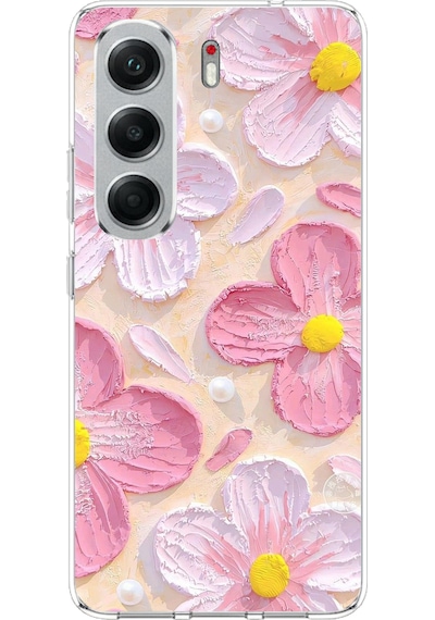 Tecno Camon 40 Pro Uyumlu Pembe Beyaz Çiçekler Sulu Boya Baskılı Silikon Kılıf Renkli