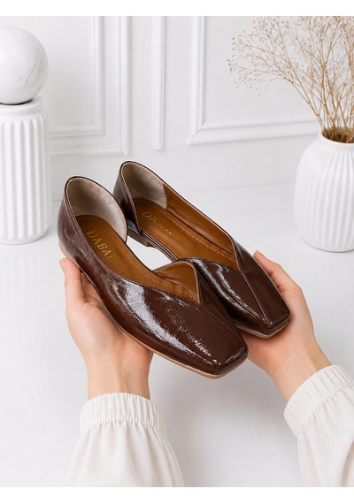 Dabab Shoes Dante Kadın Acı Kahve Kırışık Rugan Kare Burun Düz Taban Günlük Casual Babet Ayakkabı Kahverengi