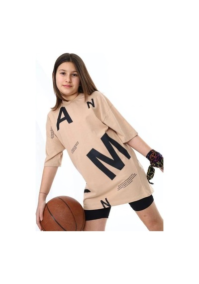 Ekkokids Çocuk Pano Baskılı Tshirt-14543 Kahverengi