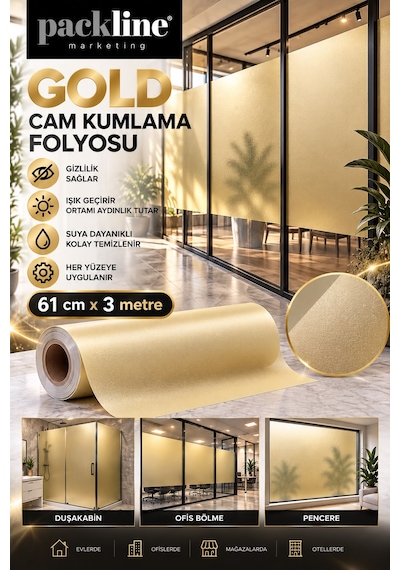 Packline Marketing Gold Cam Kumlama Folyosu, Buzlu Cam Filmi 61cm X 3metre