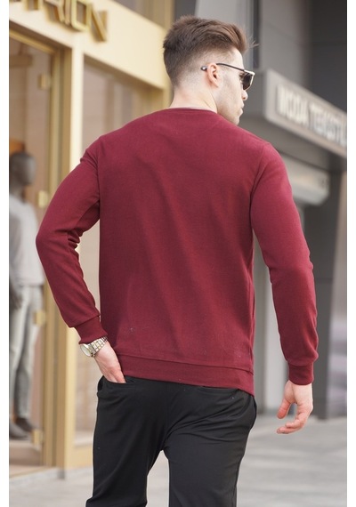 Madmext Bordo Desenli Bisiklet Yaka Triko Kazak 5968 Bordo
