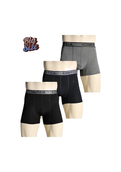 Kennpaul 3'lü Boxer 3xl 6xl Büyük Beden Düz, Yumuşak Pamuk Siyah - Lacivert - Gri