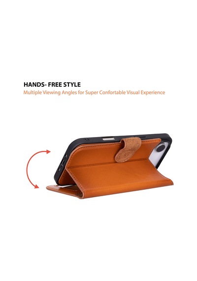 Bloomcase Magic Wallet Urban Tan Hakiki Deri Apple Uyumlu iPhone 17 Air 6.5" Cüzdanlı Telefon Kılıfı Taba