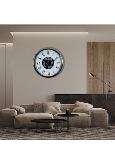 Krom Roma Rakamlı 60 Cm Çarklı Duvar Saati Çok Renkli