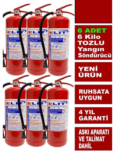 6 Kg Tozlu Yangın Söndürme Tüpü Askı Aparatı + Talimat Dahil Ruhsata Uygun 6'lı Paket