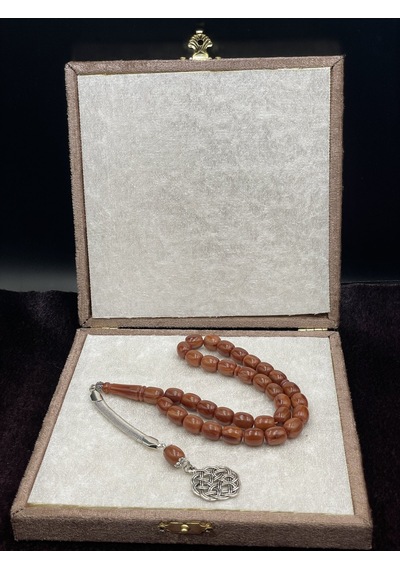 Alpaka Kazak Düğümü Uçlu Çekoslavak Renginde Katalin Tesbih 9x10 Mm Krem