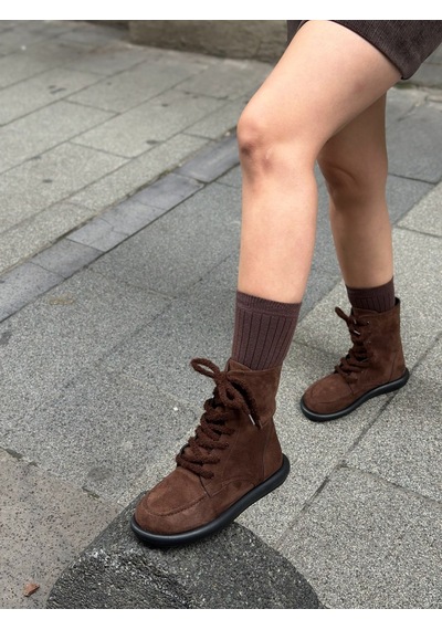 Kahve Süet Otis İçi Kürklü Barefoot Bağcıklı Kadın Bot-6531 Kahverengi