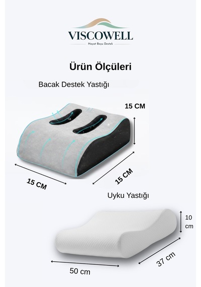Visco Ortopedik Visco Ayak& Bacak Yükseltme Yastığı Ve Çift Taraflı Yüksek Boyun Yastığı 2li Set