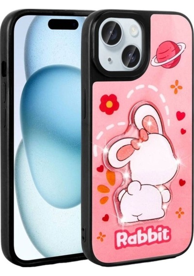 Apple Uyumlu iPhone 13 Kılıf Parlayan Kabartmalı İkonik Figürlü Zore Amas Silikon Kapak Pembe