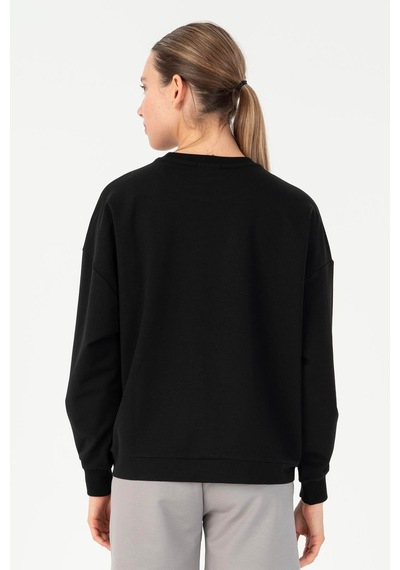 Maraton Oversize Kadın Bisiklet Yaka Siyah- Sweatshirt Siyah-