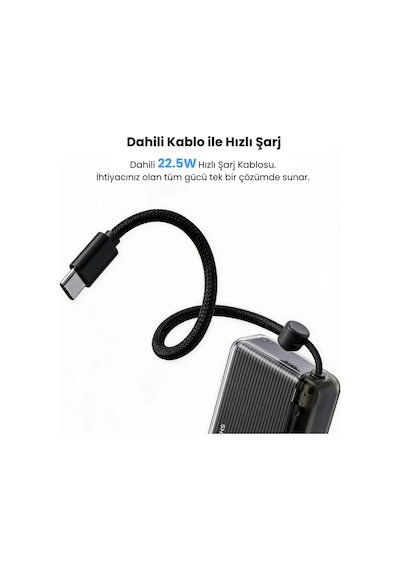 Sharge Flow Go 10000 Mah Dahili Type-c Kablolu Kompakt Powerbank Taşınabilir Hızlı Şarj Cihazı Siyah
