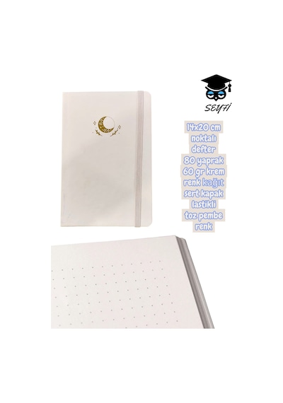 14x20 Cm Noktalı Defter 80 Yaprak 60 Gr Krem Renk Kağıt Sert Kapak Lastikli Toz Pembe Renk Çok Renkli