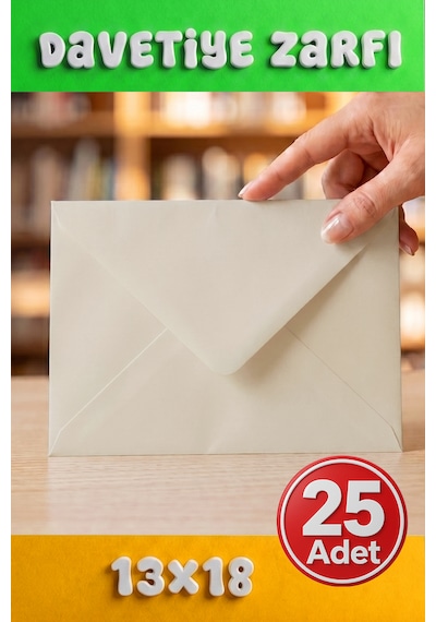 25 Adet 13x18 Cm Premium Kalite Davetiye Zarfı Krem