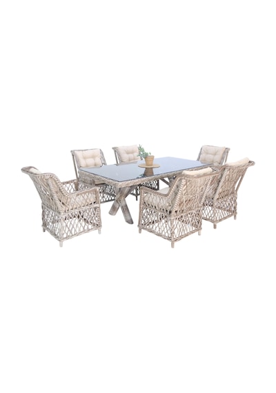 Alaska Rehome 100x200 Rattan Bahçe Masa Takımı 43 Açık Kahverengi