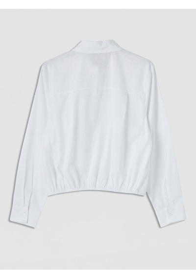 Lcw Modest Beyaz Pile Detaylı Crop Kadın Gömlek