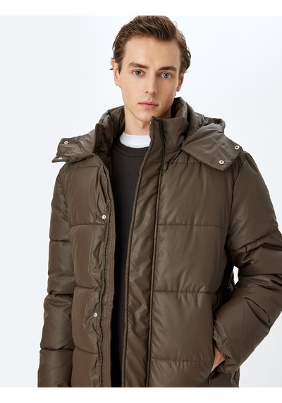 Koton Slim Fit Kapşonlu Suni Deri Şişme Mont Kahverengi 5wam20034hw Kahve Kahverengi