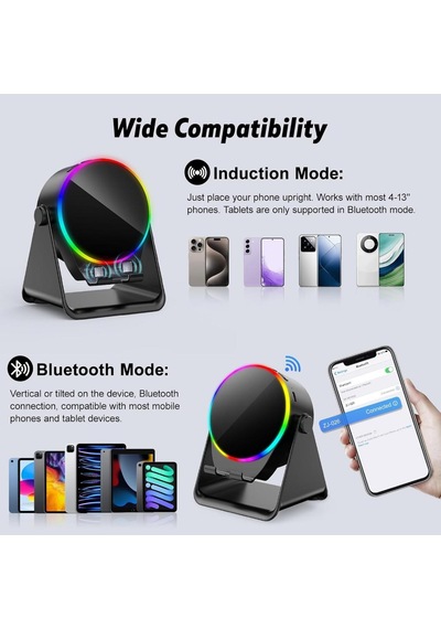 Alfalink Sns9101 Kablosuz İndüksiyon Hoparlör 5'i 1 Arada Bluetooth Hoparlör, Telefon Tutucu, Surround Ses Android/Apple Uyumlu iPhone Siyah Siyah
