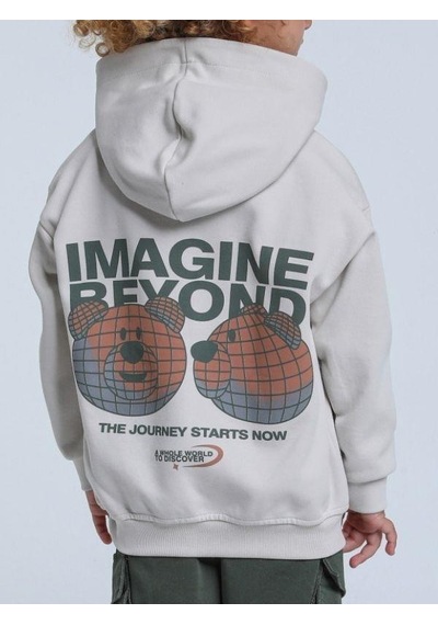 Jack Lions Erkek Bebek Kapüşonlu Ayıcık Baskılı Sweatshirt-14253 Gri