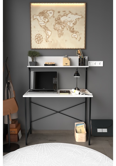 Parla Üstten Raflı Dekoratif Çalışma Masası 50x90 Cm Beyaz