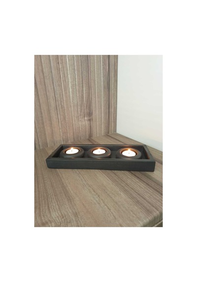 Modern Taş Tozu 3 Lü Mumluk & Tabla Seti Diğer